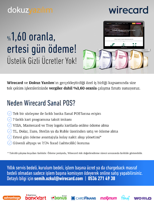 Wirecard Entegrasyonu ile Ödemelerinizi Ertesi
Gün Alın